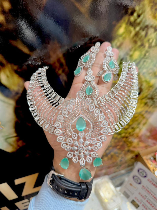 Exquisite Rhodium-Plated Majestic Bridal Choker Set with Teardrop Accents and Matching Earrings