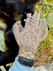 Exquisite Rhodium-Plated Majestic Bridal Choker Set with Teardrop Accents and Matching Earrings