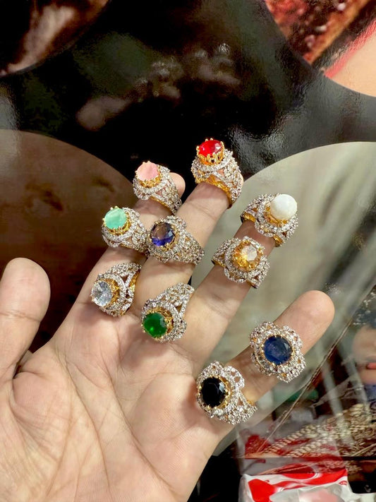 Majestic Artisan Ring Collection: Ornate Dual-Ring Filigree Chains & Glamorous Pavé Statement Rings