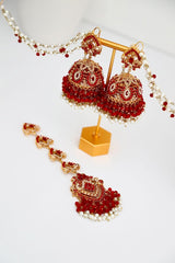 Royal Pearl Tikka & Jhumka Set – Elegant Ethnic Jewellery