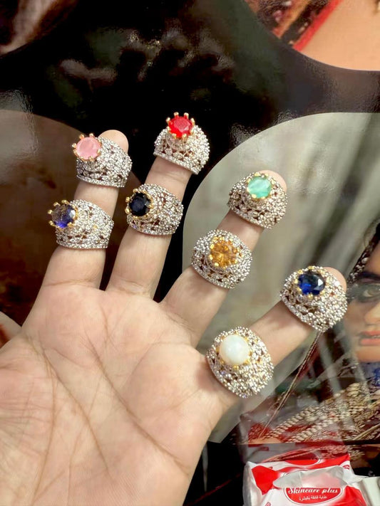 Luxury Statement Cocktail Rings with Colorful Gemstones and Crystal Pavé Setting