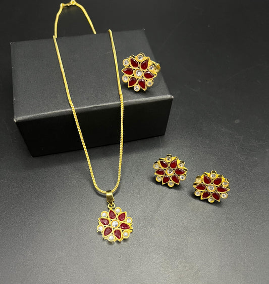 Gold-Plated Kundan Floral Combo Set with Interchangeable Ring - Available in Multiple Color Variants