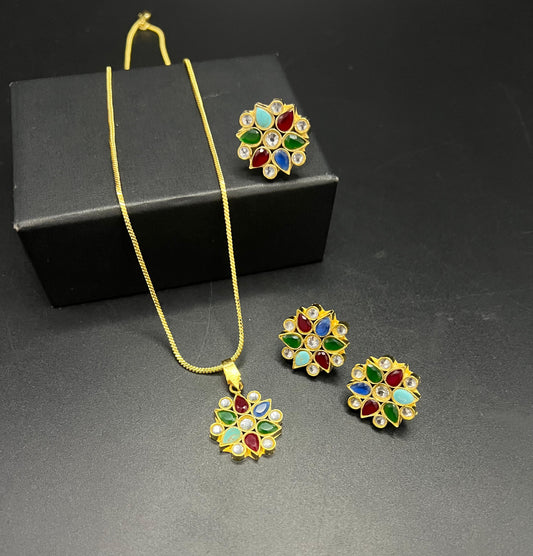 Gold-Plated Kundan Floral Combo Set with Interchangeable Ring - Available in Multiple Color Variants