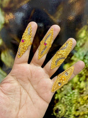 Traditional Gold-Plated Full Finger Rings with Intricate Filigree Work - Set of 4 Armor Rings