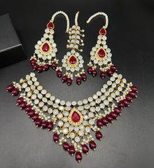 Kundan Polki Bridal Choker Bridal Set with Maang Tikka & Jhoomar - Traditional Statement Jewelry with Pearl Drops - 5 Color Variants