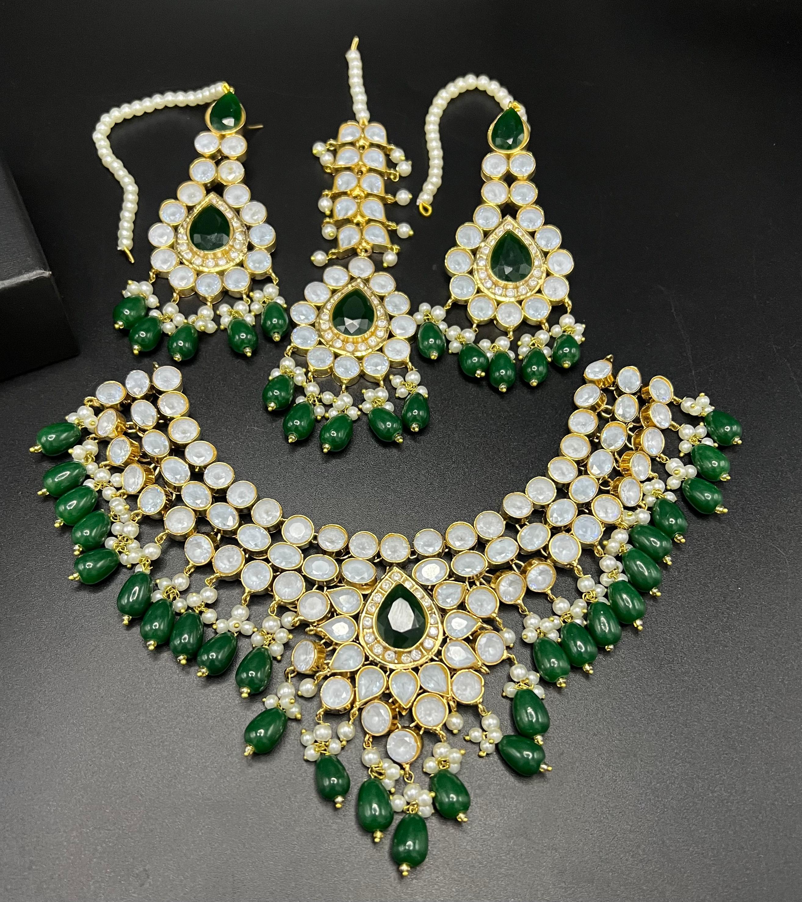 Kundan Polki Bridal Choker Bridal Set with Maang Tikka & Jhoomar - Traditional Statement Jewelry with Pearl Drops - 5 Color Variants