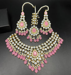 Kundan Polki Bridal Choker Bridal Set with Maang Tikka & Jhoomar - Traditional Statement Jewelry with Pearl Drops - 5 Color Variants