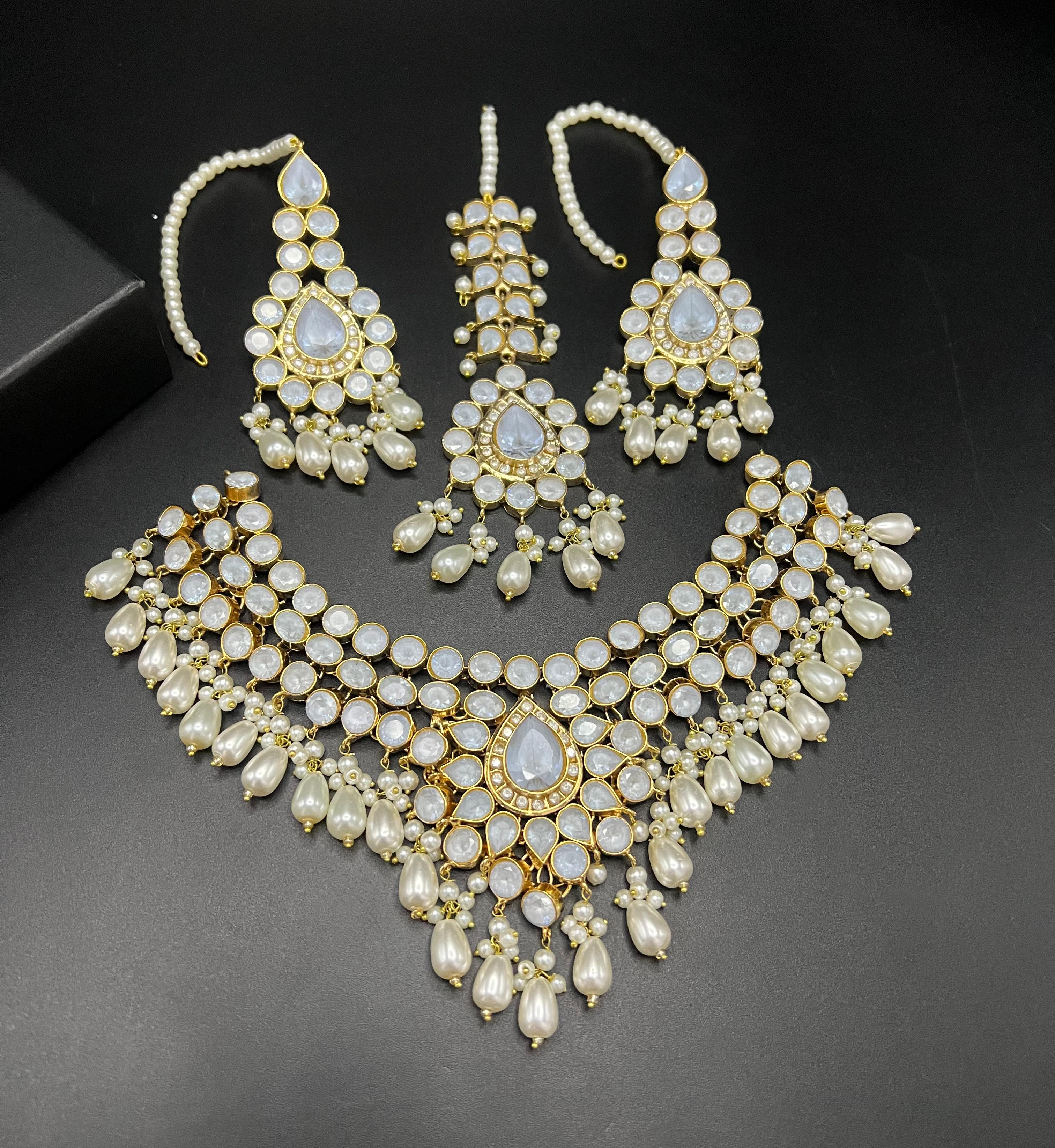 Kundan Polki Bridal Choker Bridal Set with Maang Tikka & Jhoomar - Traditional Statement Jewelry with Pearl Drops - 5 Color Variants