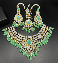 Kundan Polki Bridal Choker Bridal Set with Maang Tikka & Jhoomar - Traditional Statement Jewelry with Pearl Drops - 5 Color Variants