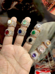 Imperial Halo Oval-Cut Statement Ring with Pavé Mesh Band