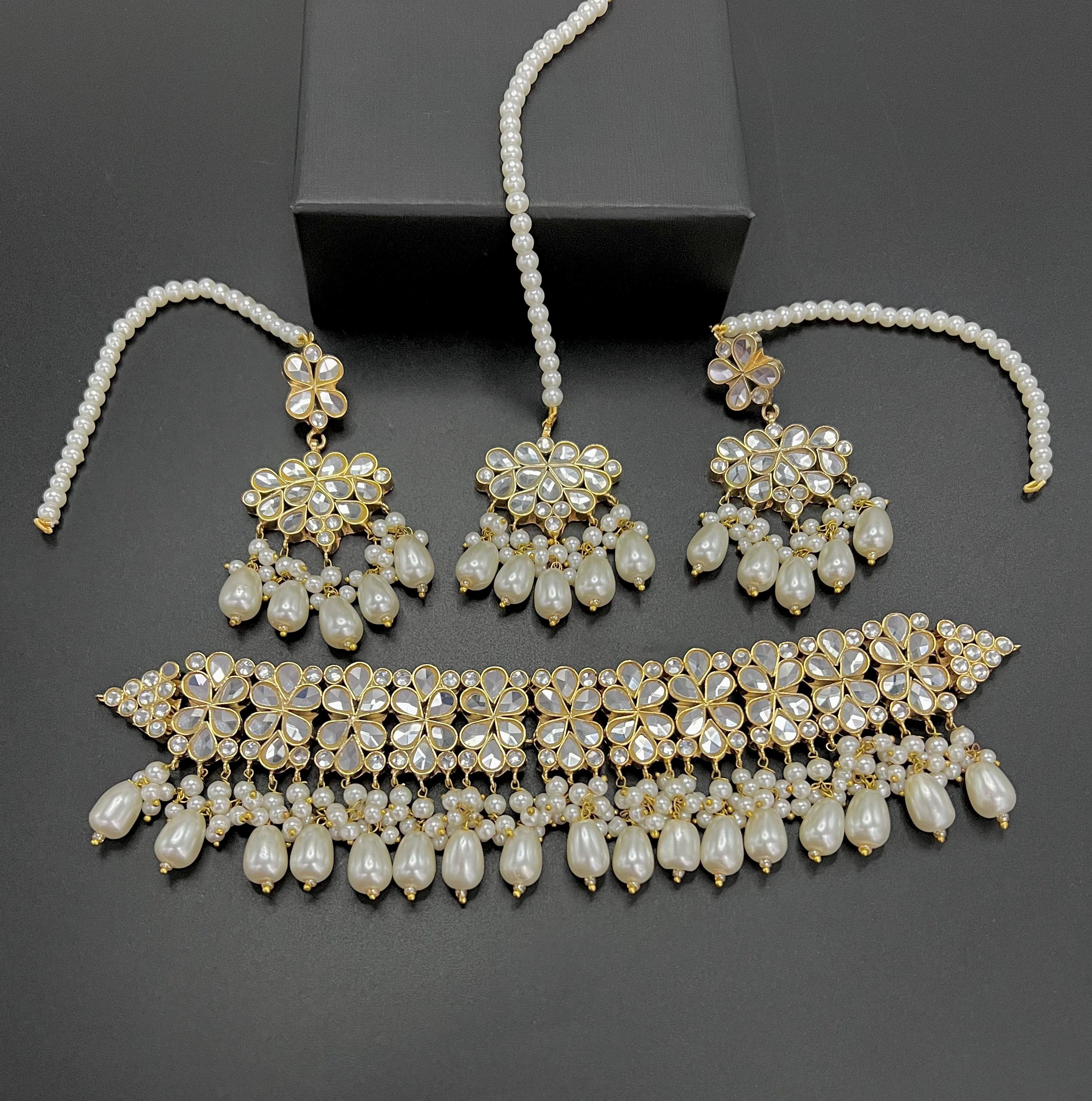 Opulent 6-Layer Pearl Cascade Necklace with Kundan Crystal Pendant - Statement Bridal Jewelry