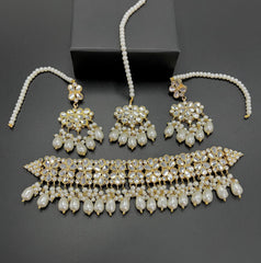 Opulent 6-Layer Pearl Cascade Necklace with Kundan Crystal Pendant - Statement Bridal Jewelry