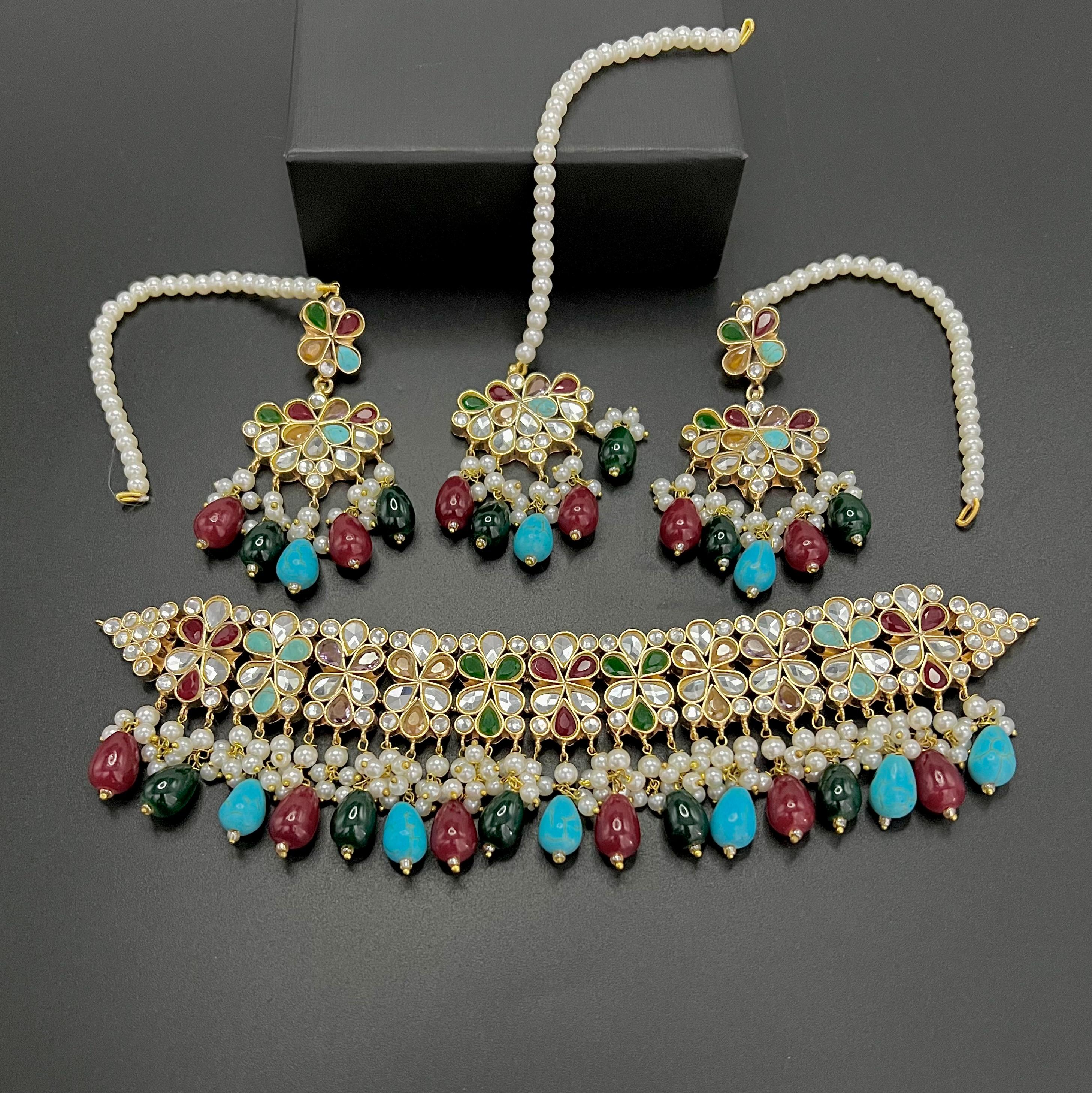 Opulent 6-Layer Pearl Cascade Necklace with Kundan Crystal Pendant - Statement Bridal Jewelry