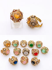 Royal Ottoman Dome Rings – Antique Gold Filigree Statement Jewelry with Multi-Colored Crystals