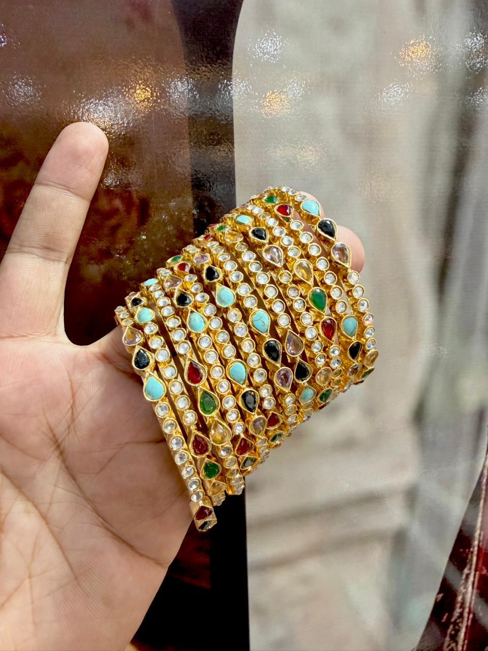 Royal Kundan & Polki Meenakari Bangles (Set of 12)