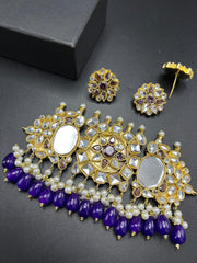 Exquisite Sheeshphool Style Kundan Choker with Droplet Accents and Stud Earrings
