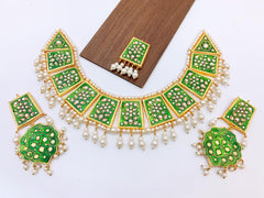 Royal Mirror Work Pearl Necklace Set with Matching Earrings