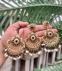 Royal Pearl Tikka Earrings Set – Elegant Ethnic Jewellery