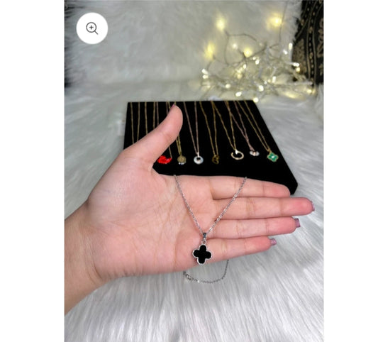 Silver Black Loket Set