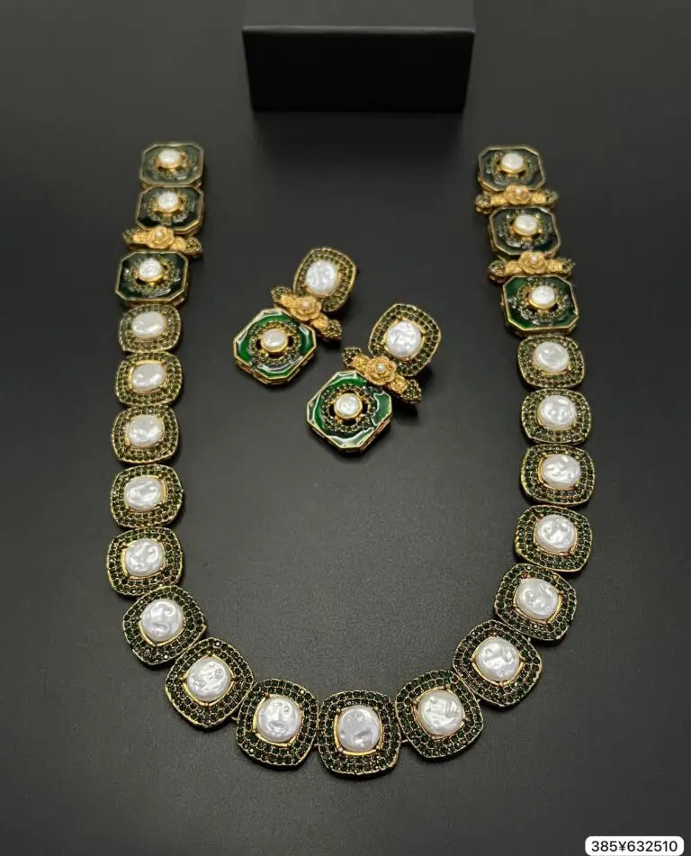 Elegant Enamel Pearl Choker Necklace Set