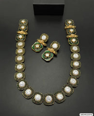 Elegant Enamel Pearl Choker Necklace Set