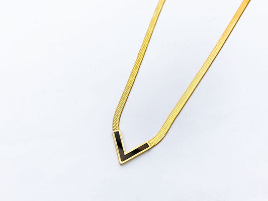 The Gold Snake Chain V-Bar Pendant Necklace