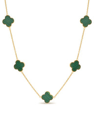 Elegant Malachite Green 5-Motif Clover Station Necklace – Classic Four-Leaf Lucky Clover Jewelry for Women