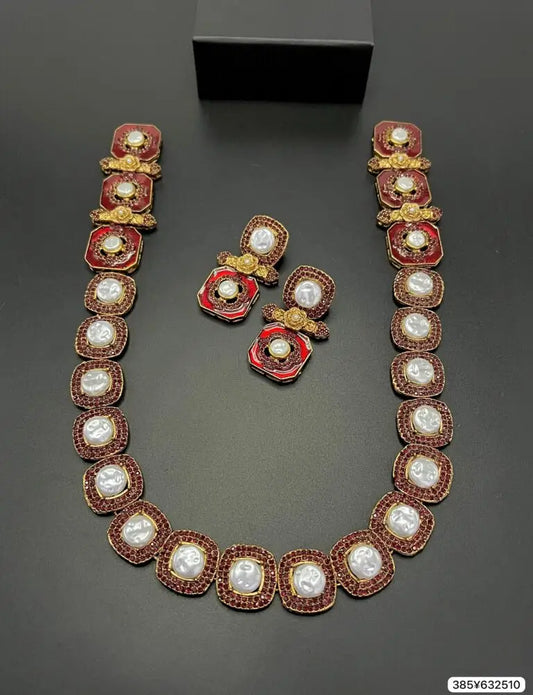 Elegant Enamel Pearl Choker Necklace Set