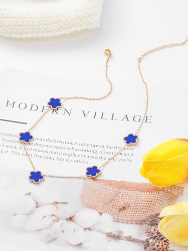 Minimalist Blue Flower Charm Necklace – Dainty Gold Chain for Women