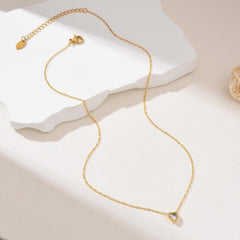 Dainty 18K Gold Plated Heart Zirconia Pendant Necklace – Elegant Minimalist Solitaire Heart Jewelry for Women