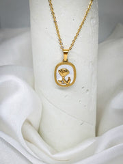 Gold Oval Rose Cameo Necklace – Shell Inlay Floral Pendant