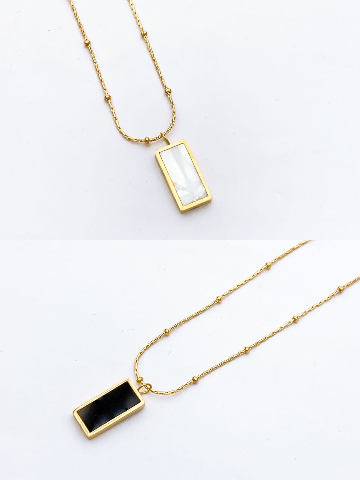 The Gold-Toned Rectangle Pendant with White Inlay