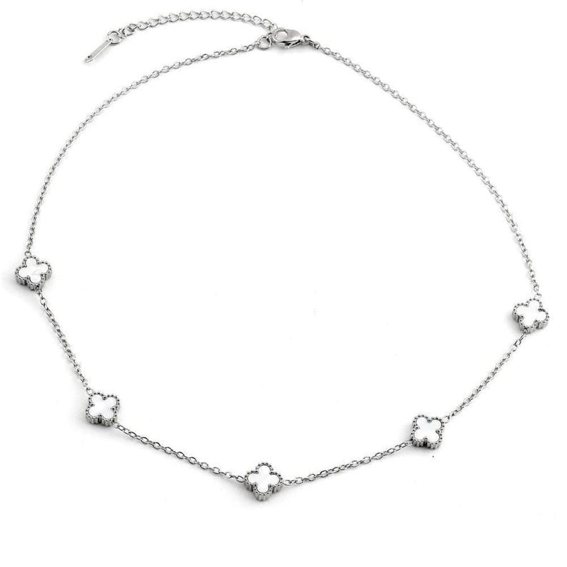 Serene White Clover Leaf Necklace – Silver Plated Minimalist Station Jewelry