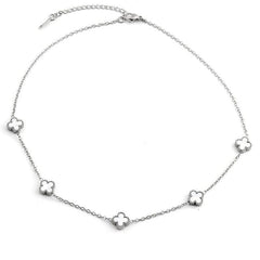 Serene White Clover Leaf Necklace – Silver Plated Minimalist Station Jewelry