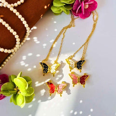 Magnetic Matching Butterfly Pendant Necklaces for Best Friends & Couples – 2-Piece Set, Enamel Gold-Plated Jewelry