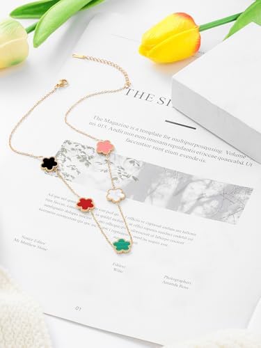 Colorful Acrylic Flower Necklace for Women - Stainless Steel Gold Plated Dainty Floral Chain