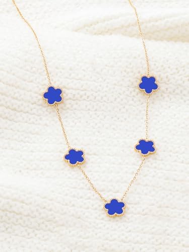 Minimalist Blue Flower Charm Necklace – Dainty Gold Chain for Women