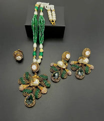 Royal Multicolor Kundan & Pearl Jewelry Set – Handcrafted Necklace, Earrings & Ring Ensemble