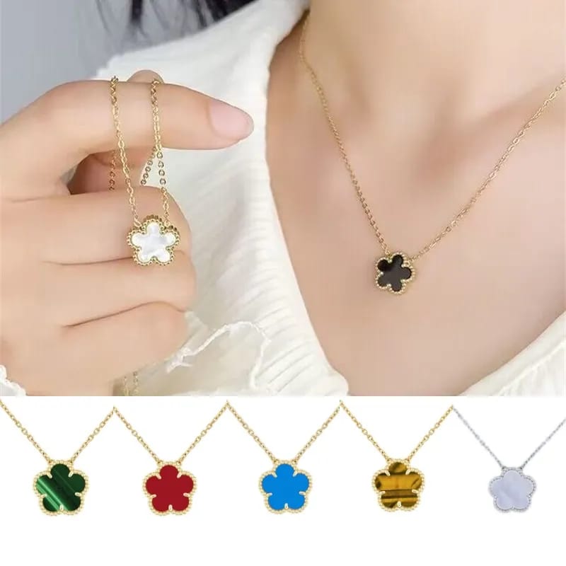 Elegant Clover & Flower Charm Necklace – Minimalist Enamel & Gemstone Jewelry