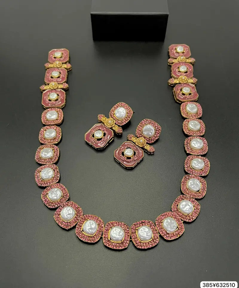 Elegant Enamel Pearl Choker Necklace Set