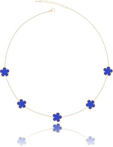 Minimalist Blue Flower Charm Necklace – Dainty Gold Chain for Women