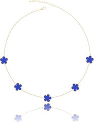 Minimalist Blue Flower Charm Necklace – Dainty Gold Chain for Women