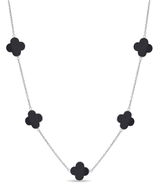 Black Onyx-Inspired Four-Leaf Clover Motif Necklace