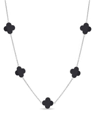 Black Onyx-Inspired Four-Leaf Clover Motif Necklace