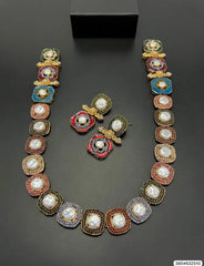 Elegant Enamel Pearl Choker Necklace Set