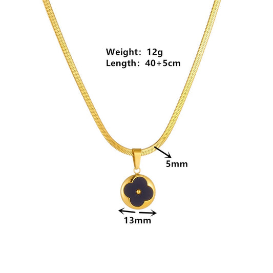 Elegant Four-Leaf Clover Herringbone Necklace