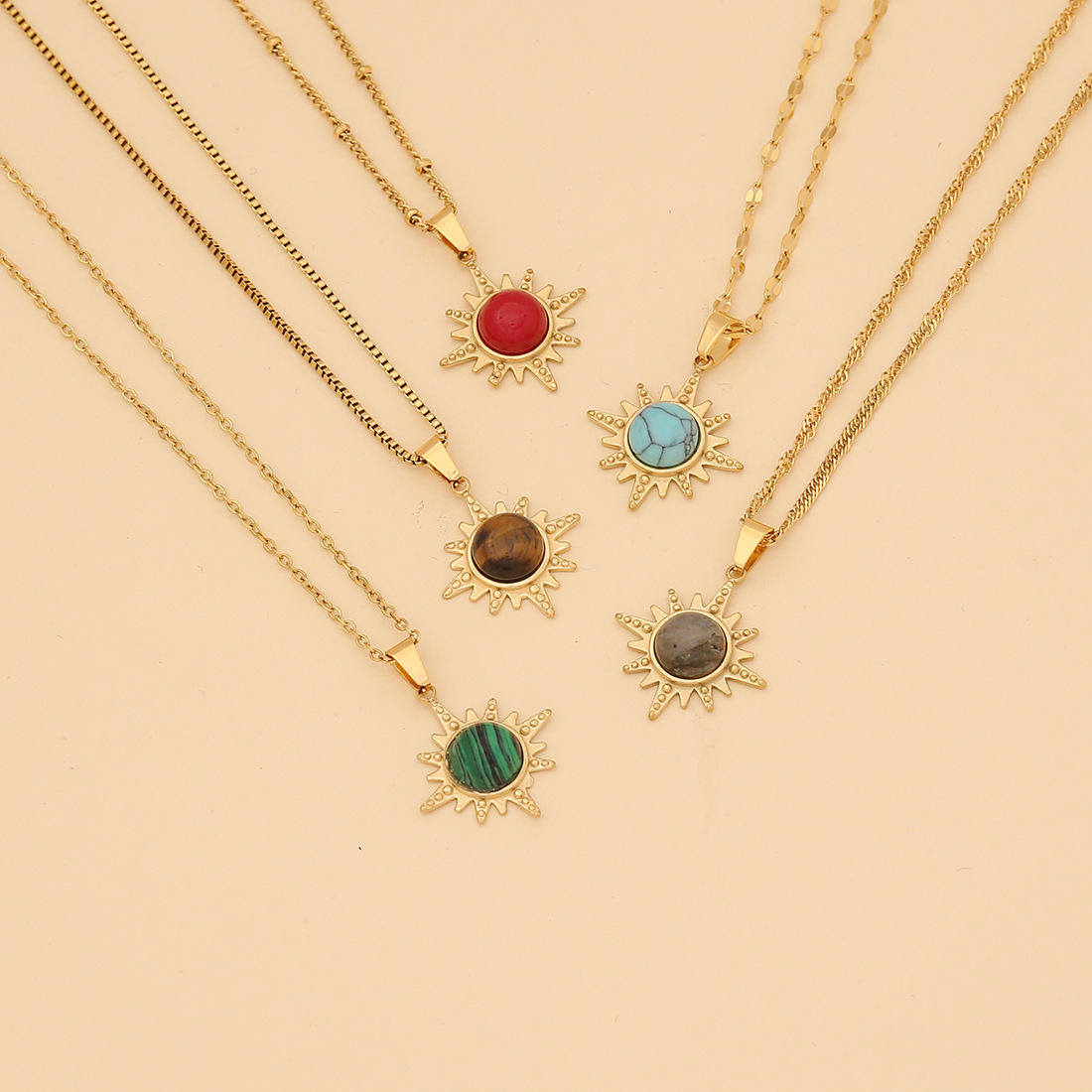 Celestial Sunburst Gemstone Pendant Necklace