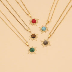Celestial Sunburst Gemstone Pendant Necklace
