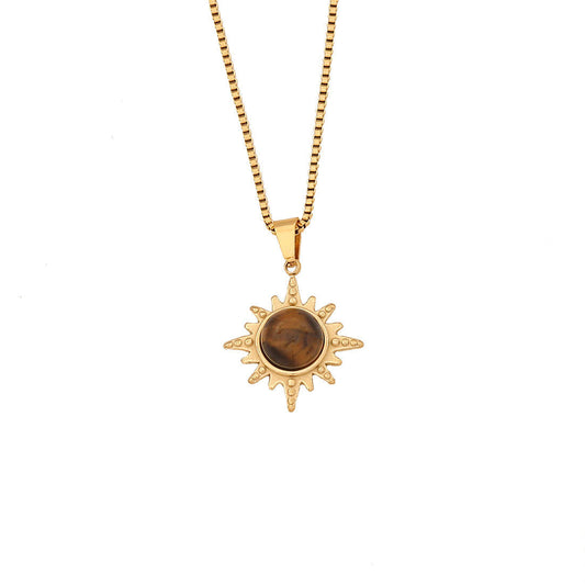 Celestial Sunburst Gemstone Pendant Necklace