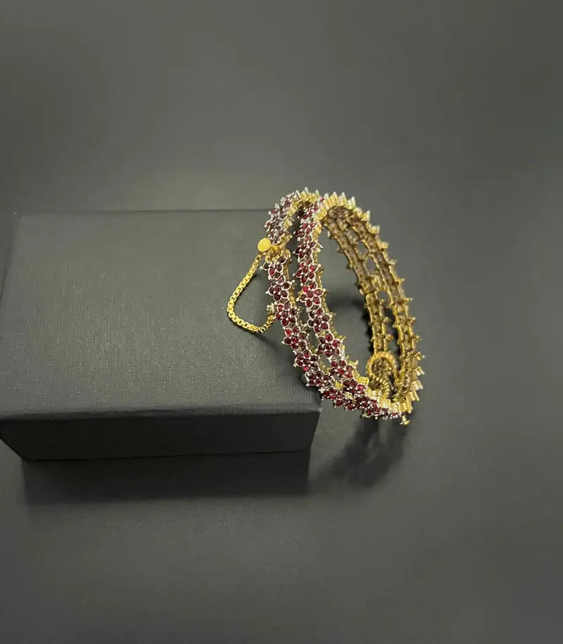 Majestic Ruby Cluster Gold-Plated Bangles – Luxury Bridal Jewelry with Handcrafted Detailing